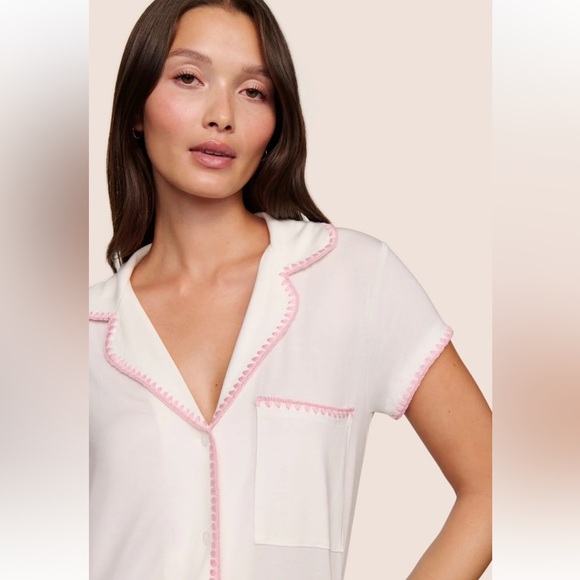 Frida TENCEL™ Modal Shortie Short PJ set in Ivory & Pink Size Small - Picture 3 of 12